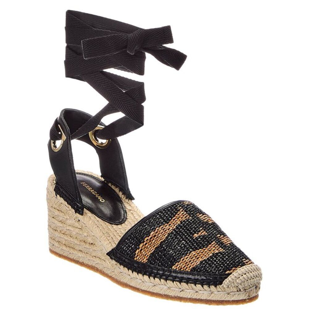 Ferragamo Leather & Raffia Espadrille, Beige